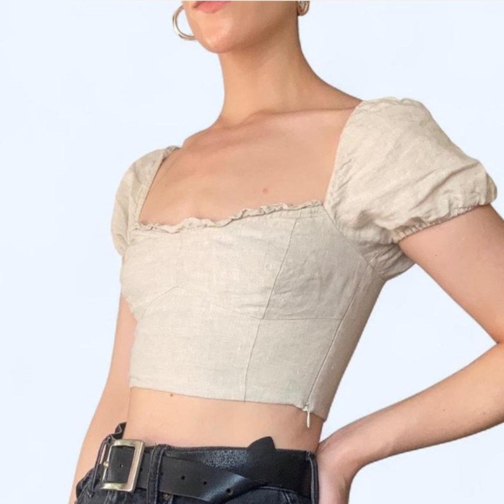 Wilfred Beige Puff Sleeve Crop Top